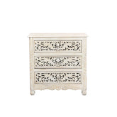 Indian Hand Carved 3 Drawers Solid Wood Bedside Table  06